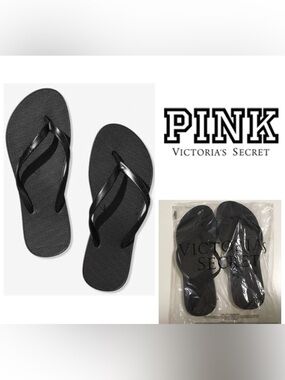 🆕VICTORIA’S SECRET PINK - M 7/8 - NWT - BLACK FLIP FLOPS / SANDALS